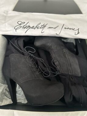 Elizabeth and James Black Lace-Up Suede Platform Ankle Boots
